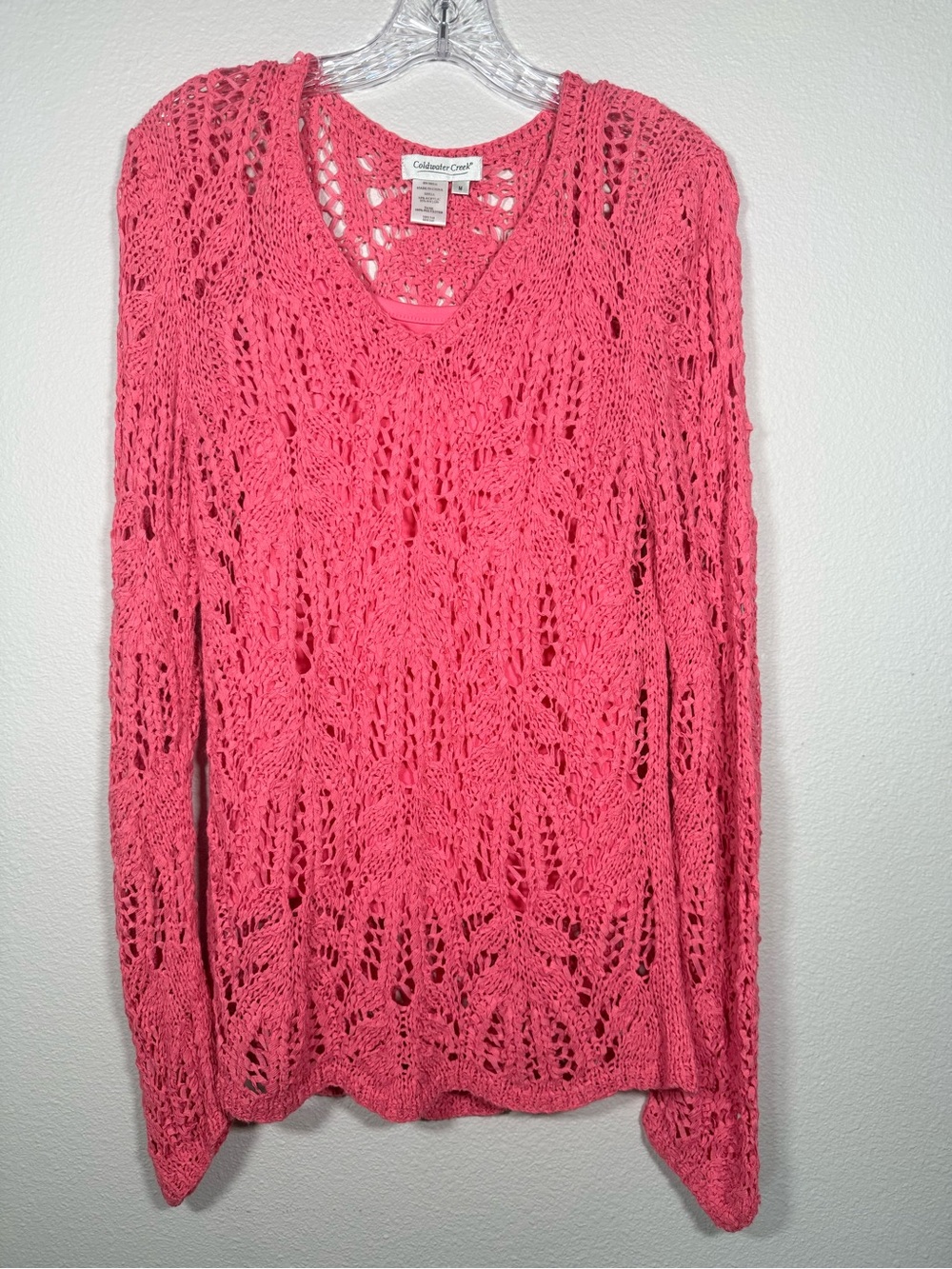 Coldwater Creek Women’s M Open-Knit Pink/Coral Sweater w/Attached Tank Top